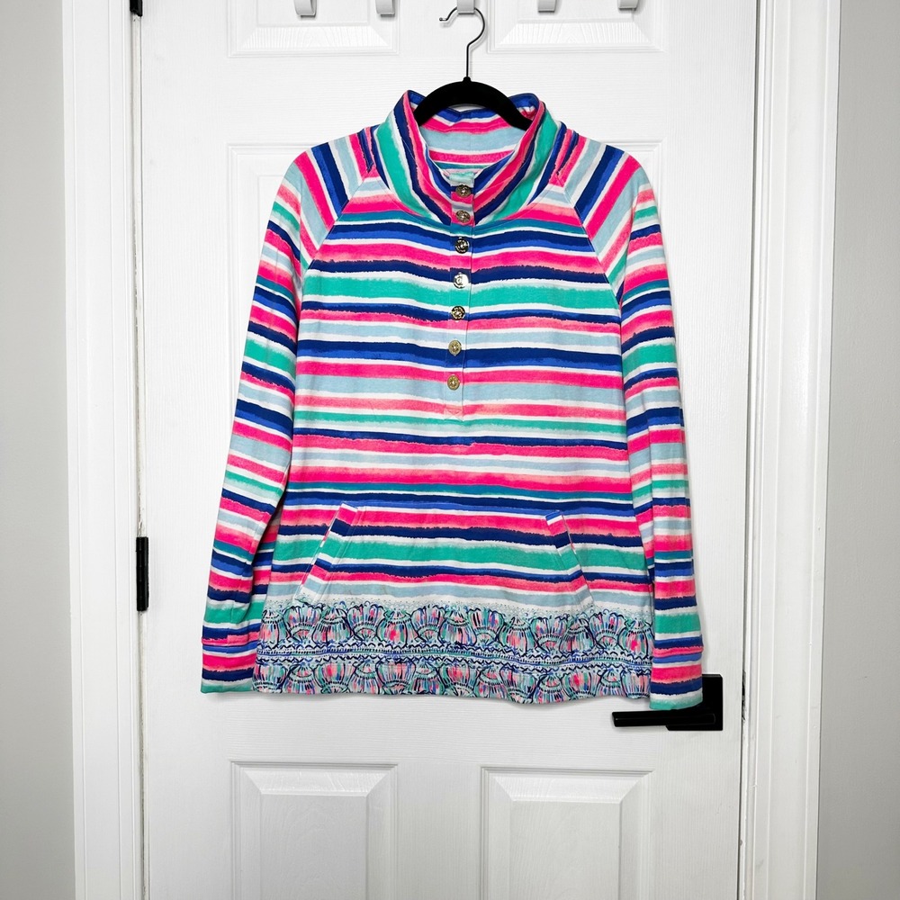 LILLY PULITZER Striped Captain Skipper UPF 50+ Henley Button Pullover Sweater‎ L
